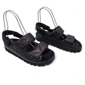 Prada Quilted Padded Strap Slingback Dad Sandal Black Leather Size 39.5 US 9.5